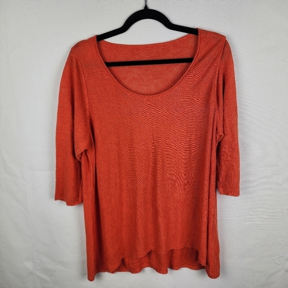Eileen Fisher 100% Linen Fire Orange Scoop Neck Blouse Size Large Lagenlook - Picture 1 of 6